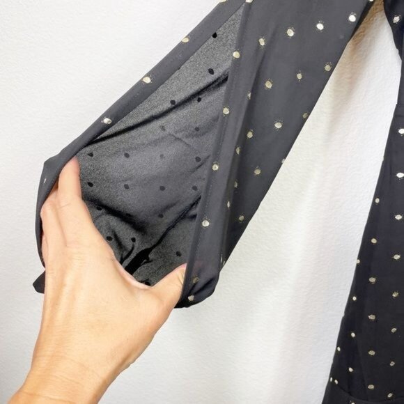 Gianni Bini Black & Gold Polka Dot Dress Size Small Bow Sleeve Ruffle Hem NWT - Picture 6 of 11